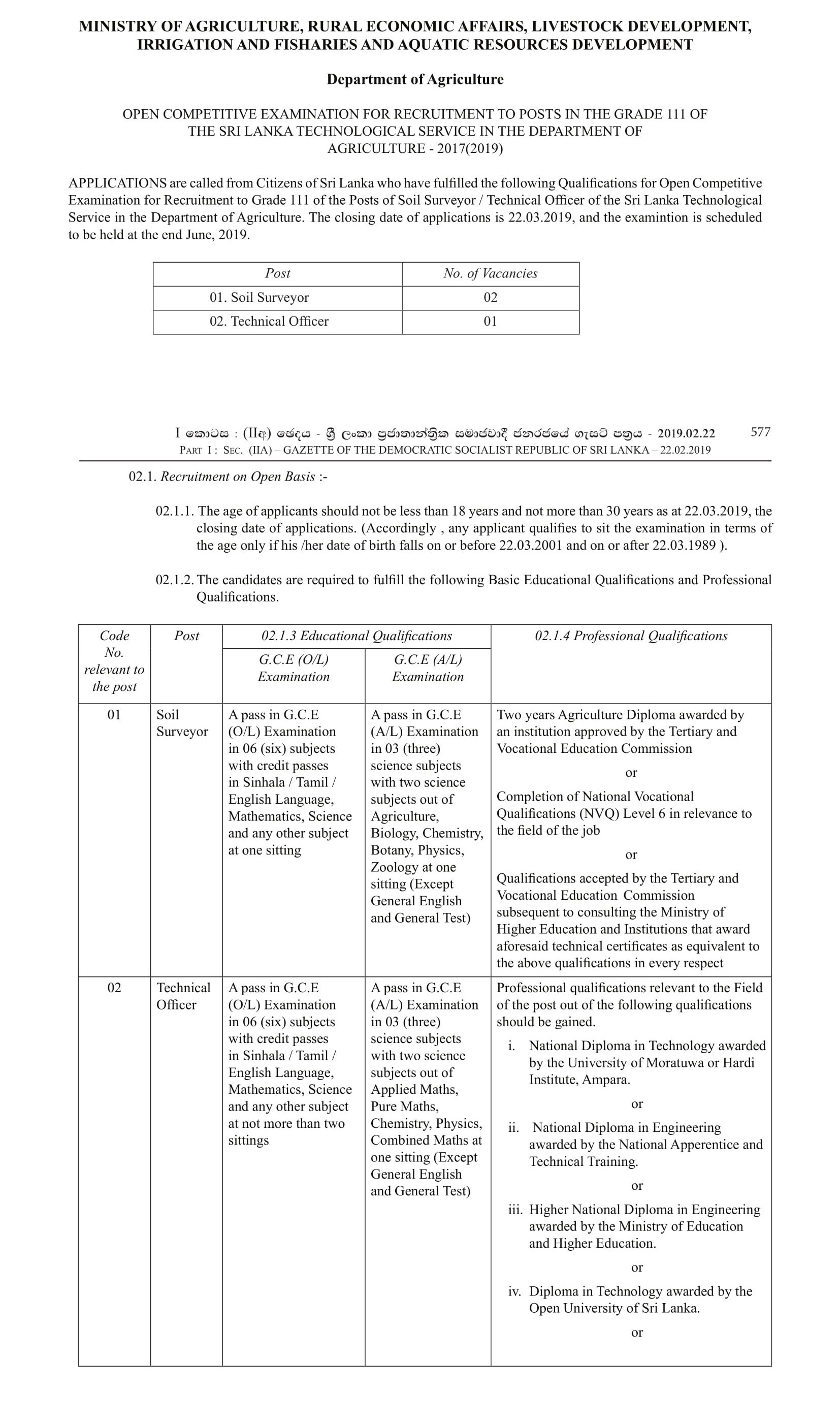 Soil Surveyor, Technical Officer - Department of Agriculture